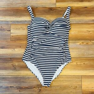 Women’s NIPTUCK Shaping Swimsuit Navy Blue and White Stripe Size 12